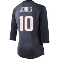 Women's Majestic Threads Mac Jones Navy New England Patriots Player Name & Number Raglan Tri-Blend 3/4-Sleeve T-Shirt