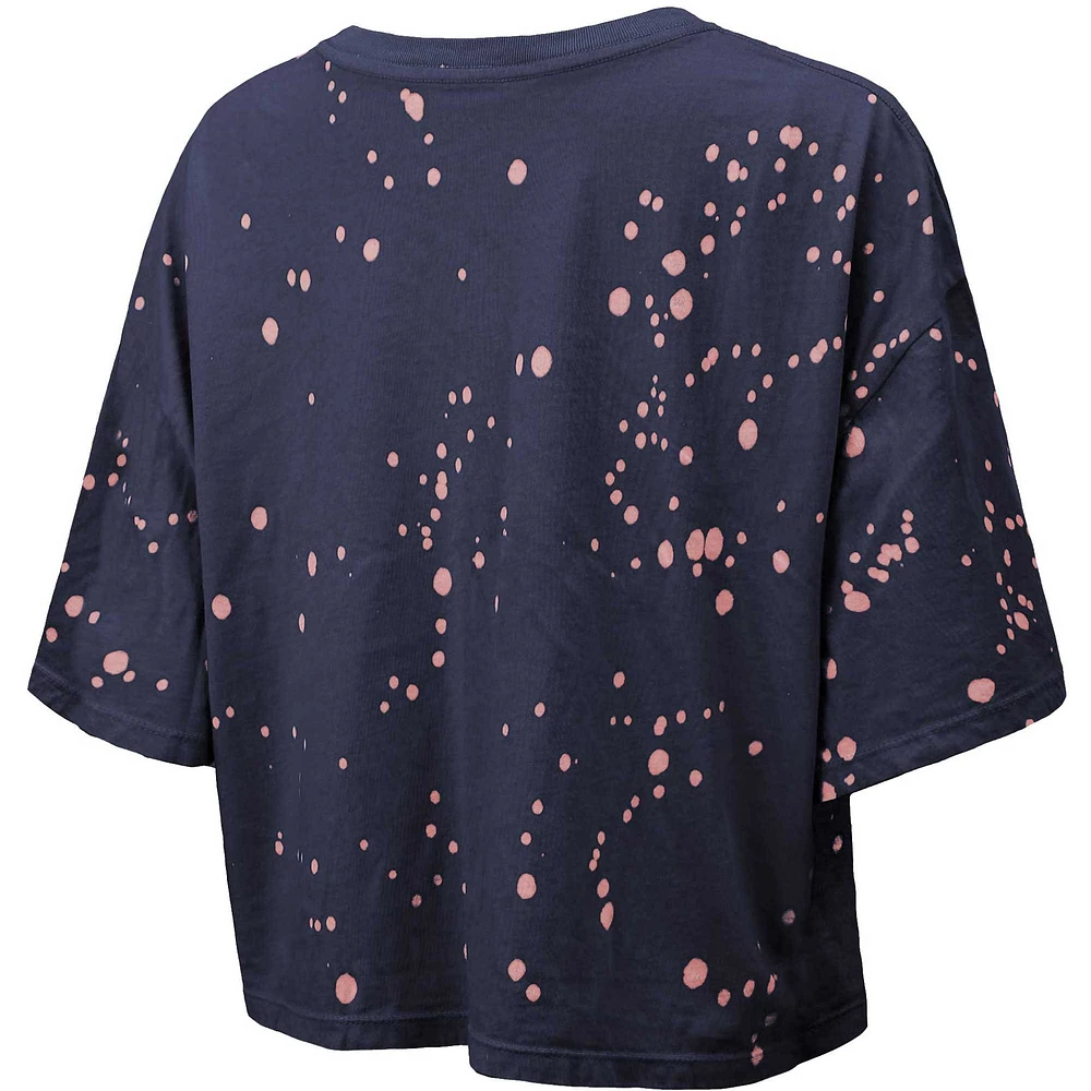 Women's Majestic Threads Navy New England Patriots Bleach Splatter Notch Neck Crop T-Shirt