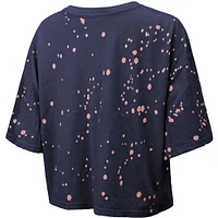 T-shirt court à col cranté Majestic Threads pour femmes, bleu marine, New England Patriots Bleach Splatter