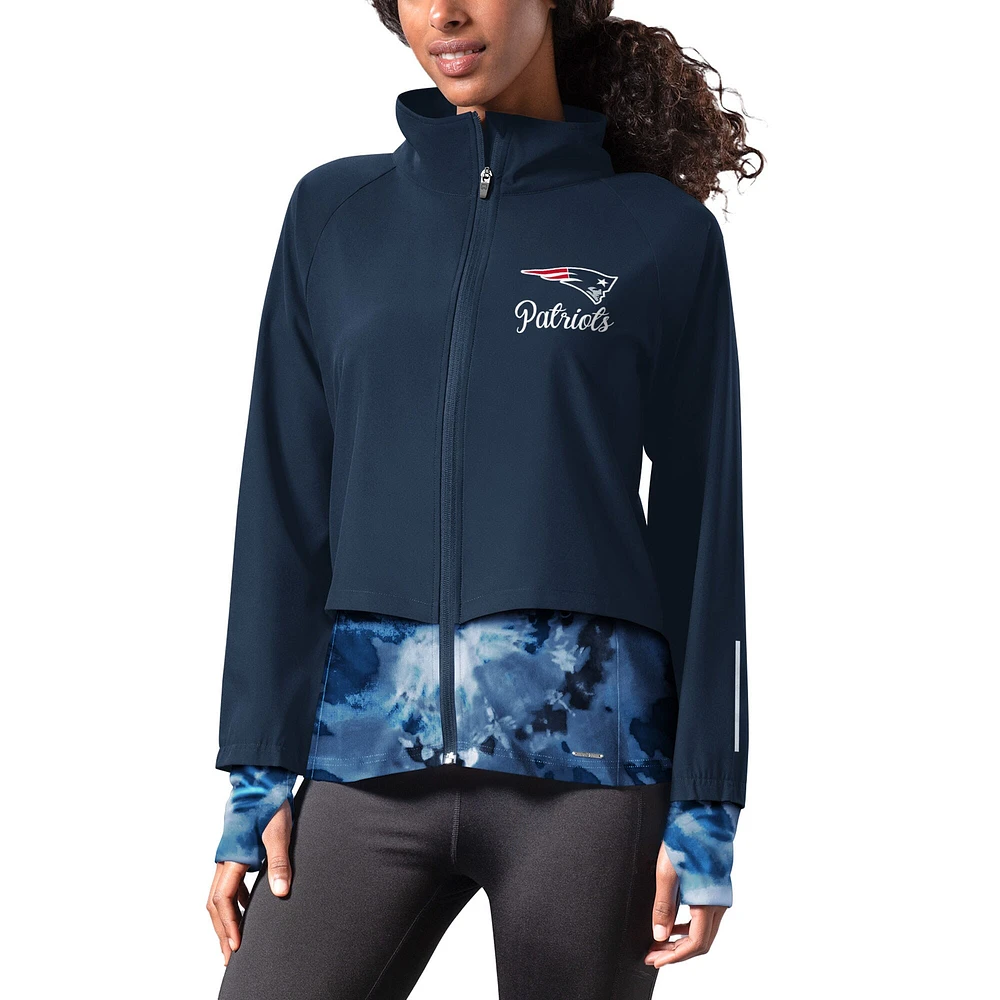 Veste de course à glissière entièrement zippée MSX by Michael Strahan pour femmes des New England Patriots Grace Raglan bleu marine