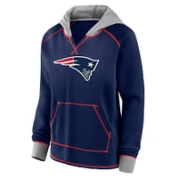 Sweat à capuche col en V polaire Boom bleu marine pour femme des New England Patriots