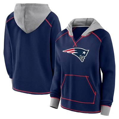 Sweat à capuche col en V polaire Boom bleu marine pour femme des New England Patriots