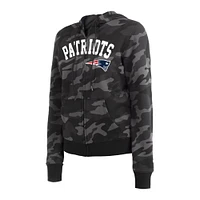 Sweat à capuche noir avec fermeture éclair et camouflage des New England Patriots Era pour femme