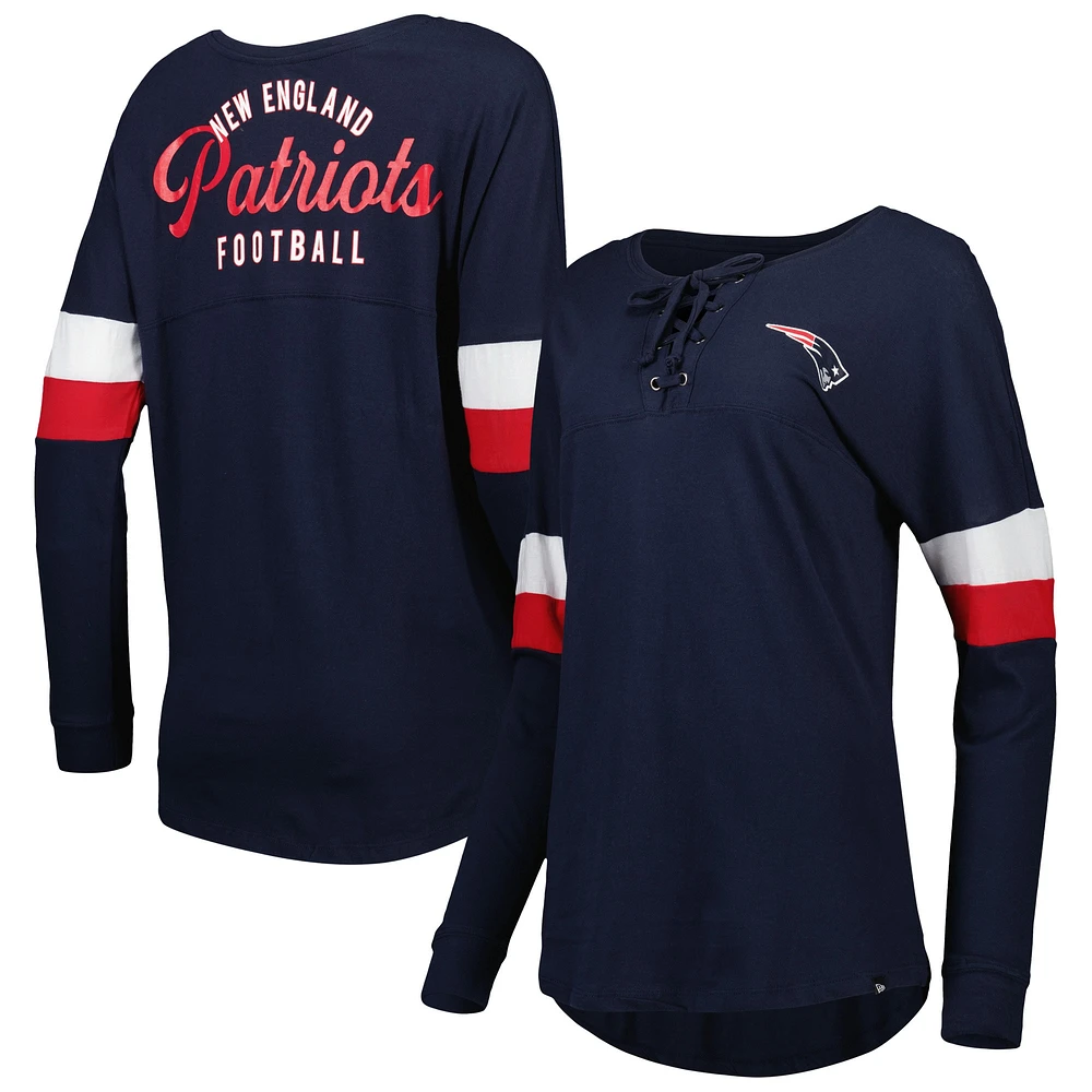 T-shirt à manches longues léger lacets pour femme New England Patriots Athletic Era bleu marine