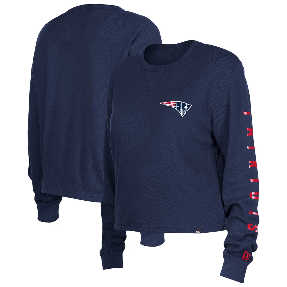 Women's New Era  Navy England Patriots Thermal Crop Long Sleeve T-Shirt