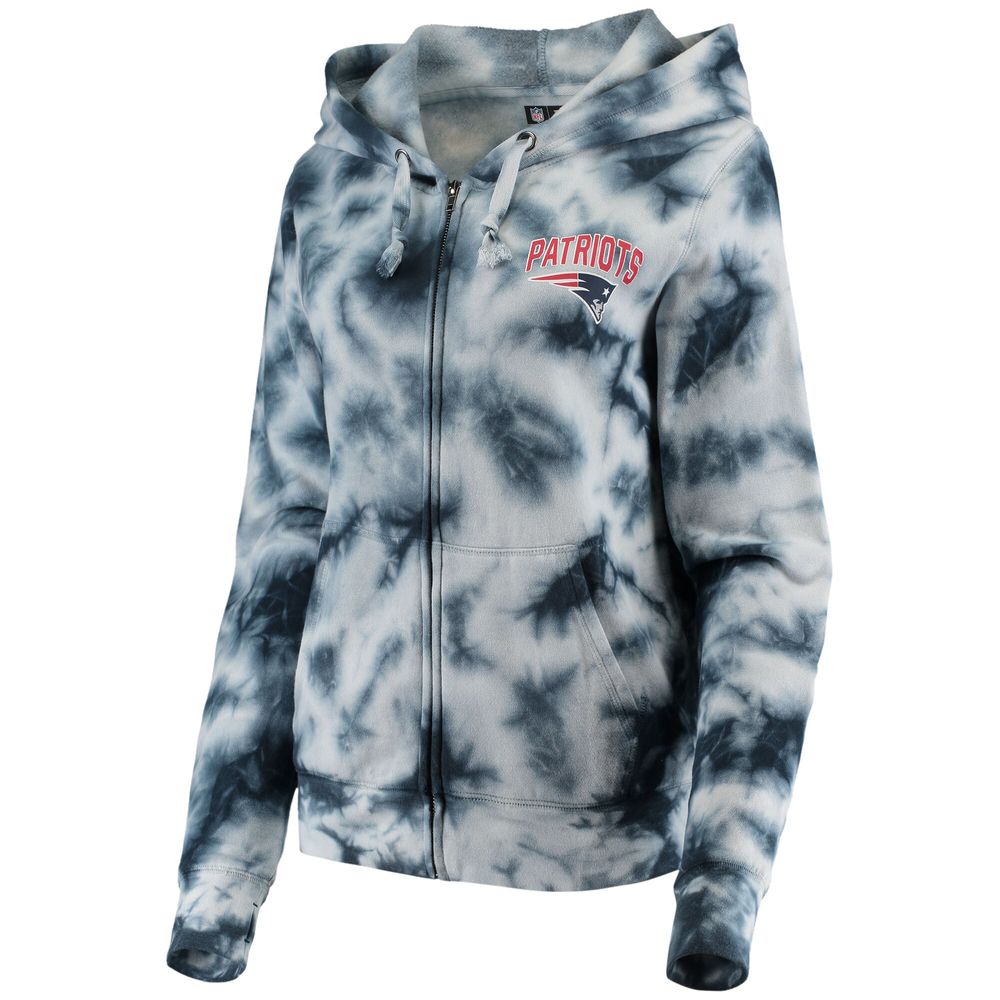 Women's New Era Navy England Patriots Tie Dye Fleece Full-Zip Hoodie