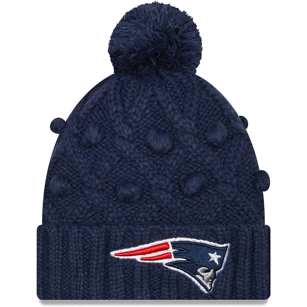 Bonnet en tricot à revers avec pompons pour femme New England Patriots bleu marine New Era - Bonnet