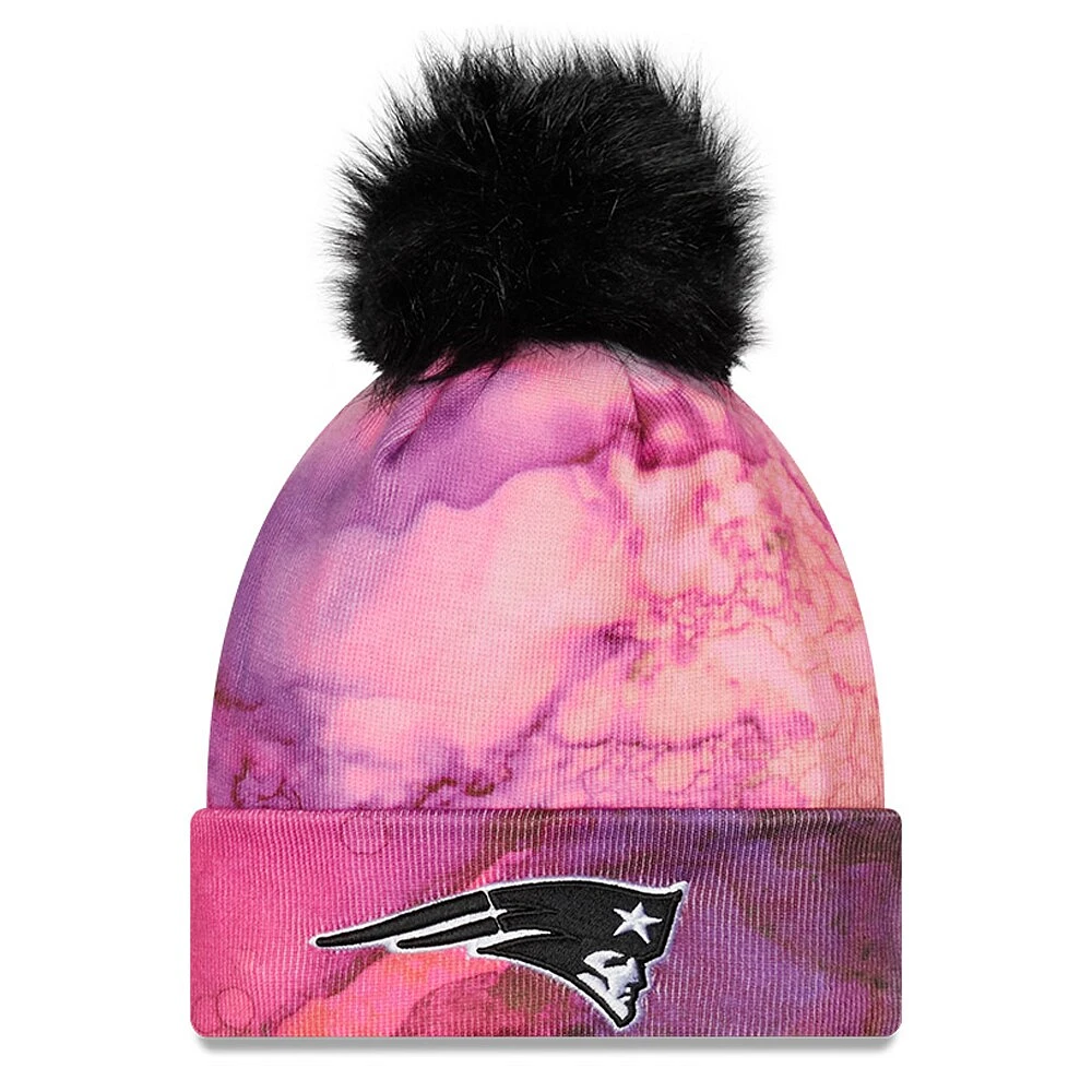 Bonnet en tricot à pompons Crucial Catch NFL des New England Patriots 2022 New Era pour femme, rose/noir