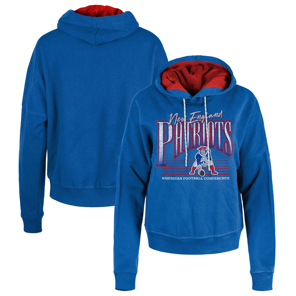 Sweat à capuche enfiler New Era Royal England Patriots Throwback Boxy pour femme