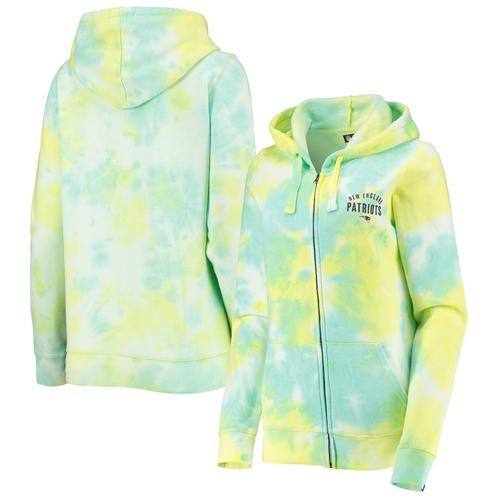 Women's New Era White England Patriots Ice-Dye Full-Zip Hoodie