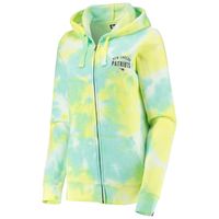 Women's New Era White England Patriots Ice-Dye Full-Zip Hoodie