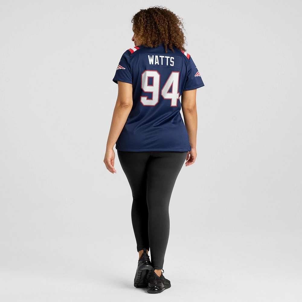 Maillot de match Nike Armon Watts bleu marine pour femme des New England Patriots