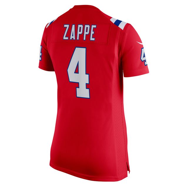 Maillot de joueur jeu alternatif Nike Bailey Zappe pour femme, rouge des New England Patriots