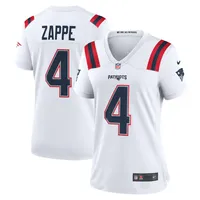 Maillot Nike Bailey Zappe pour femme, blanc, joueur de jeu des New England Patriots