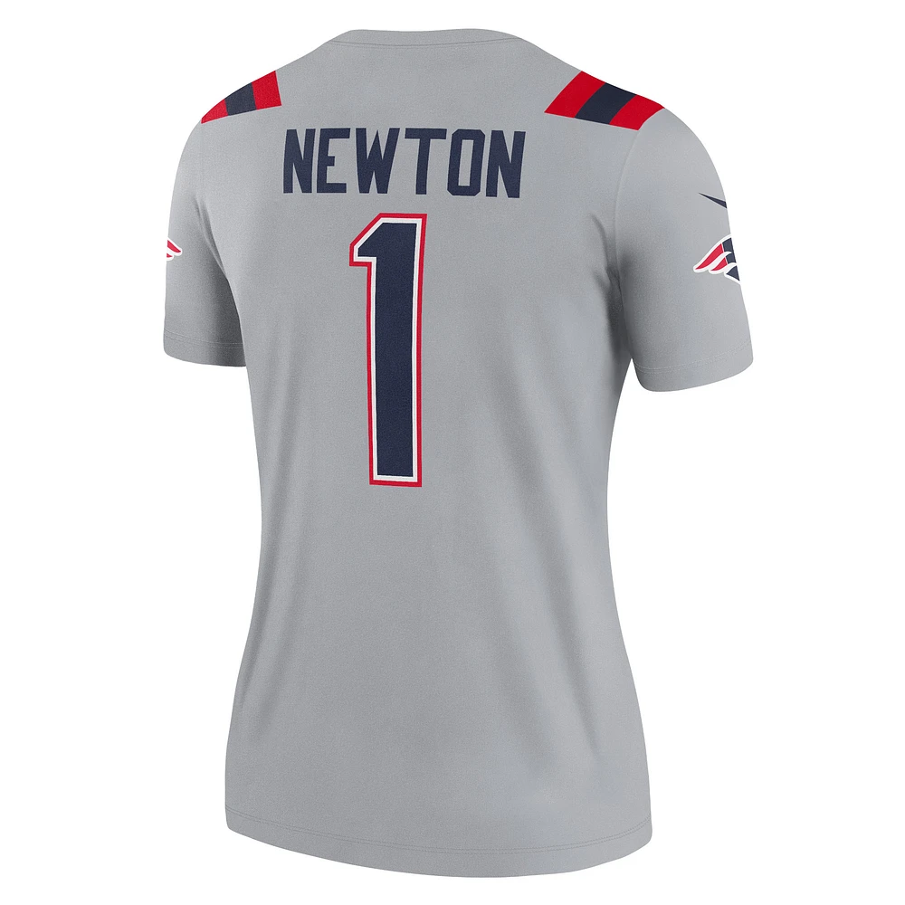 Haut Nike Cam Newton pour femme, gris, avec légende inversée, joueur de performance, New England Patriots