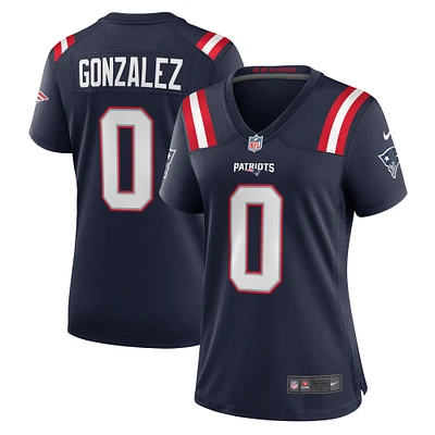 Maillot de match Nike Christian Gonzalez bleu marine New England Patriots pour femme