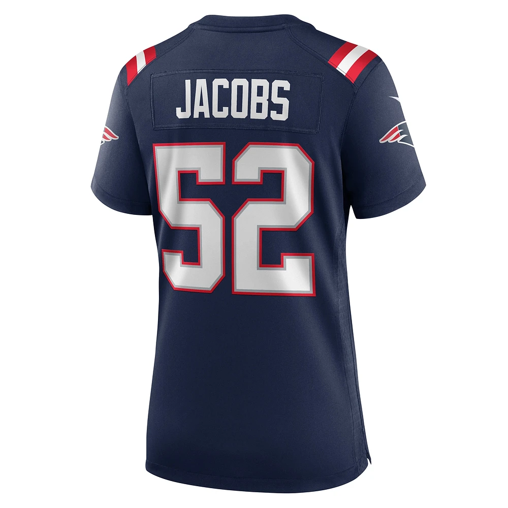 Maillot de match Nike Curtis Jacobs bleu marine pour femme des New England Patriots