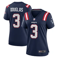 Maillot de match Nike Demario Douglas bleu marine des New England Patriots pour femme