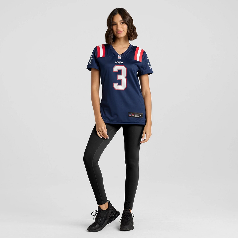 Maillot de match Nike Demario Douglas bleu marine des New England Patriots pour femme