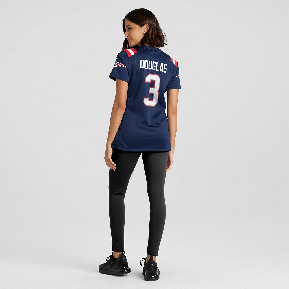 Maillot de match Nike Demario Douglas bleu marine des New England Patriots pour femme