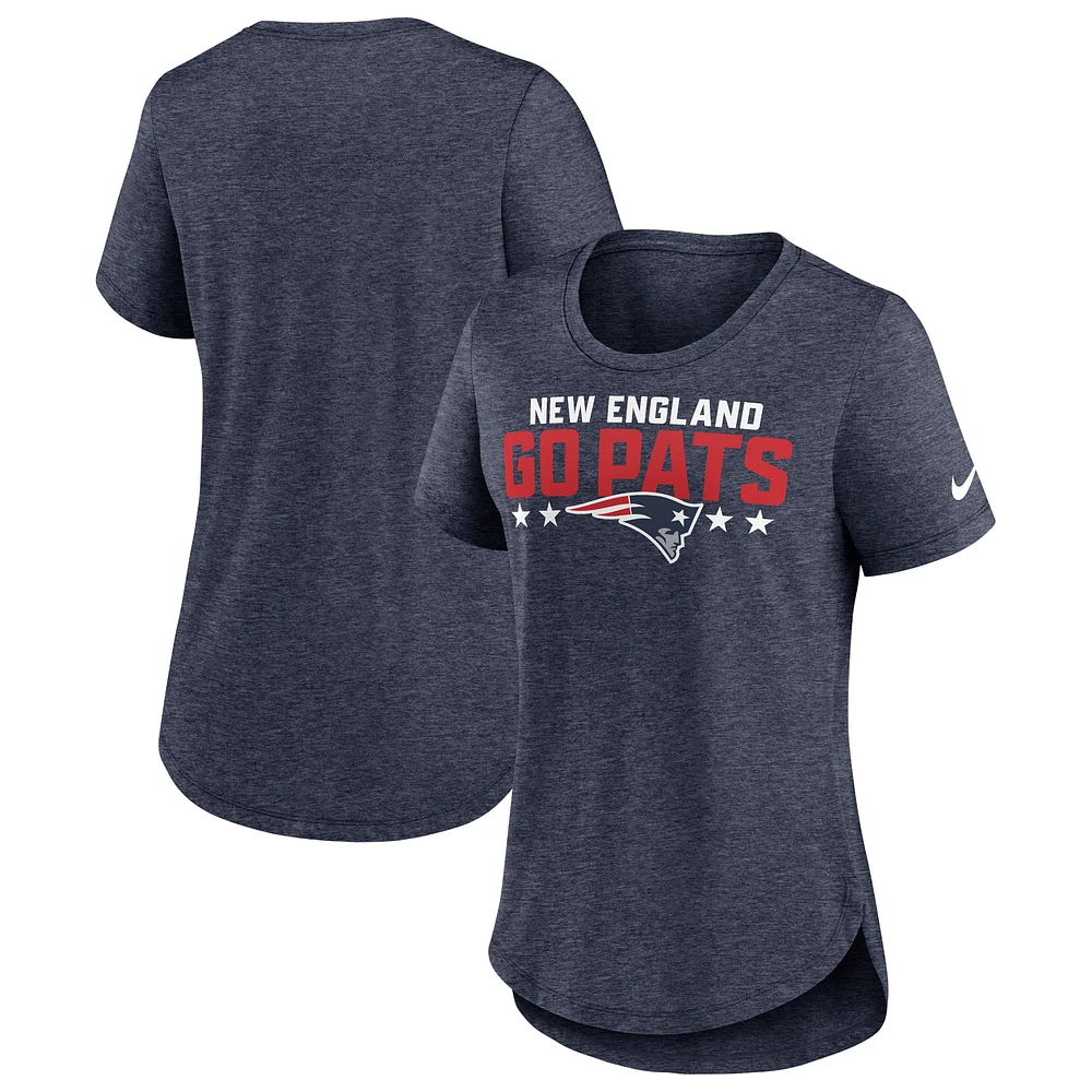 Women's Nike Heather Navy New England Patriots Local Fashion Tri-Blend T-Shirt