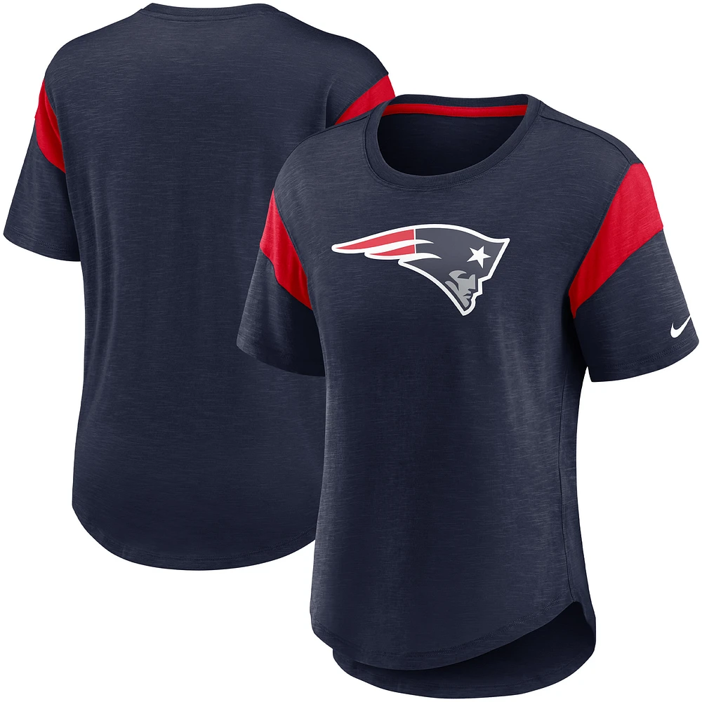 Haut tendance à logo principal des New England Patriots Nike pour femme, bleu marine chiné