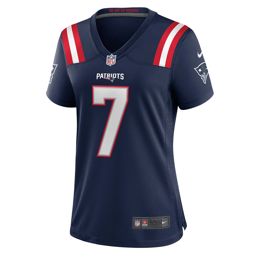 Maillot de match Nike Jacoby Brissett bleu marine des New England Patriots pour femme