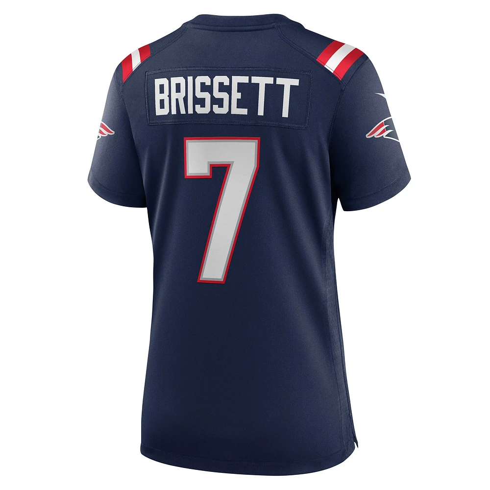 Maillot de match Nike Jacoby Brissett bleu marine des New England Patriots pour femme