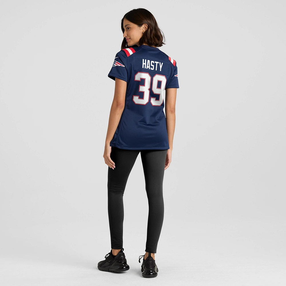 Maillot de match l'équipe Nike Jamycal Hasty Navy New England Patriots pour femme