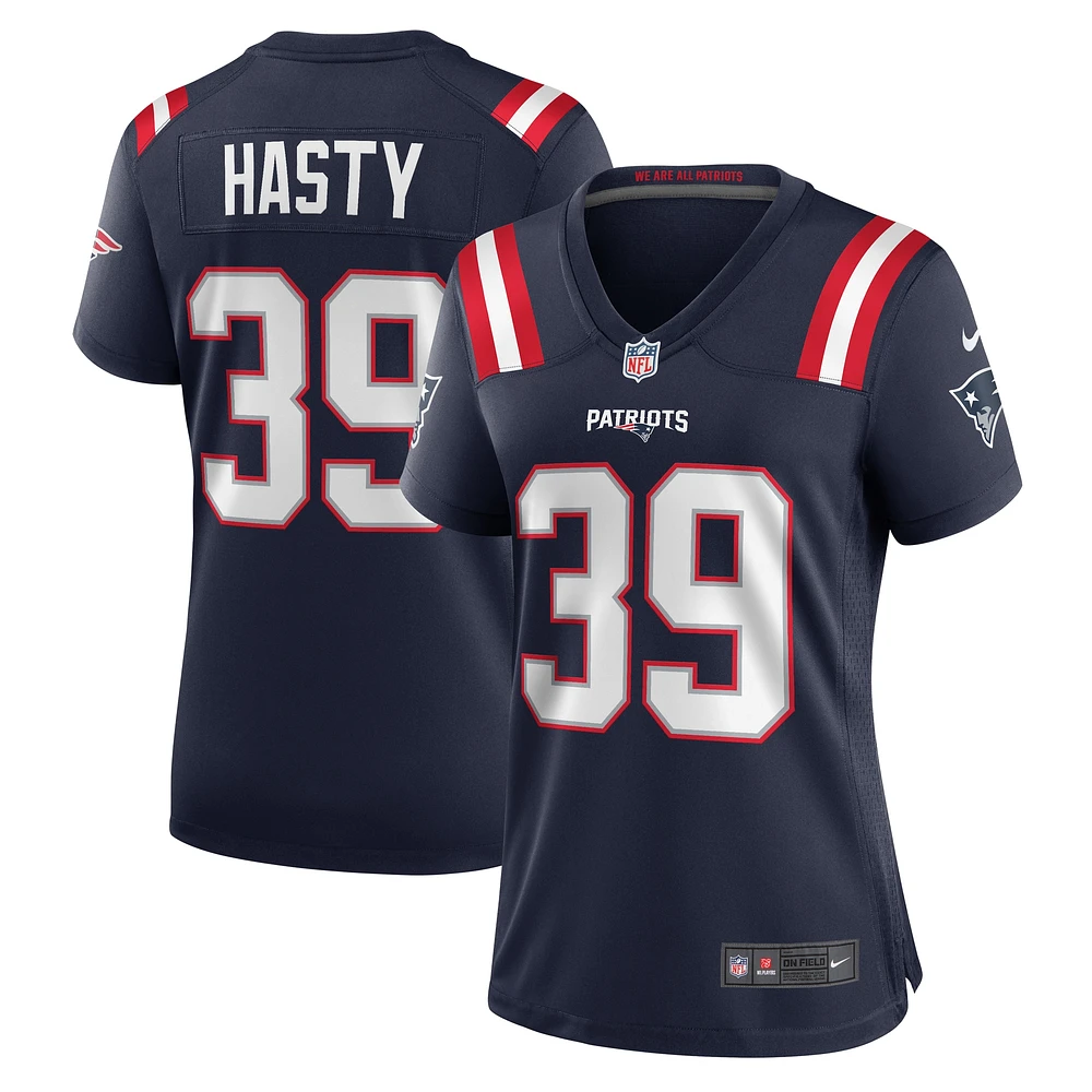 Maillot de match l'équipe Nike Jamycal Hasty Navy New England Patriots pour femme