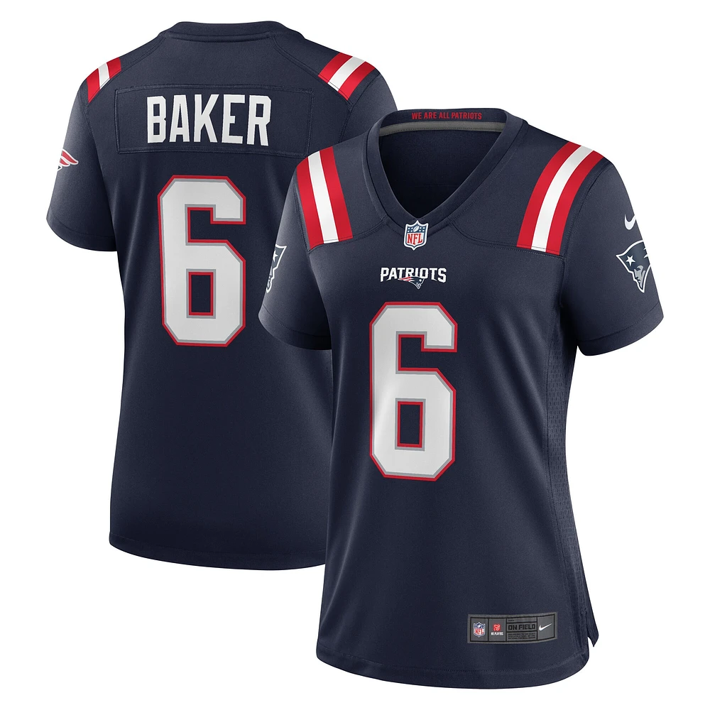 Maillot de match l'équipe Nike Javon Baker des New England Patriots pour femme, bleu marine