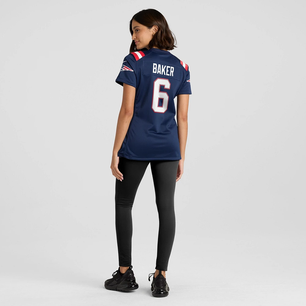 Maillot de match l'équipe Nike Javon Baker des New England Patriots pour femme, bleu marine