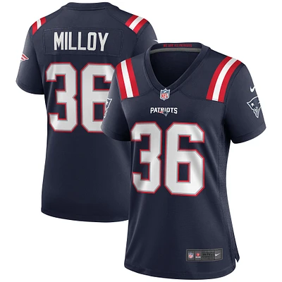 Maillot de joueur retraité Nike Lawyer Milloy Navy New England Patriots Game pour femme