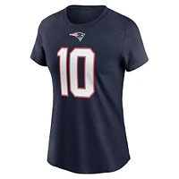 T-shirt avec nom et numéro de joueur des New England Patriots Nike Mac Jones bleu marine pour femme