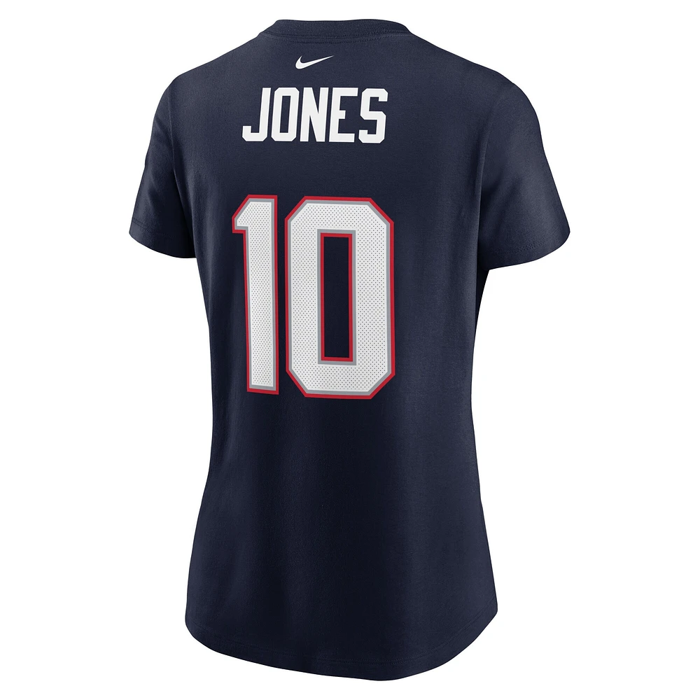 T-shirt avec nom et numéro de joueur des New England Patriots Nike Mac Jones bleu marine pour femme