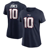 T-shirt avec nom et numéro de joueur des New England Patriots Nike Mac Jones bleu marine pour femme