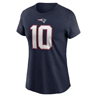 T-shirt avec nom et numéro de joueur des New England Patriots Nike Mac Jones bleu marine pour femme