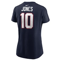 T-shirt avec nom et numéro de joueur des New England Patriots Nike Mac Jones bleu marine pour femme