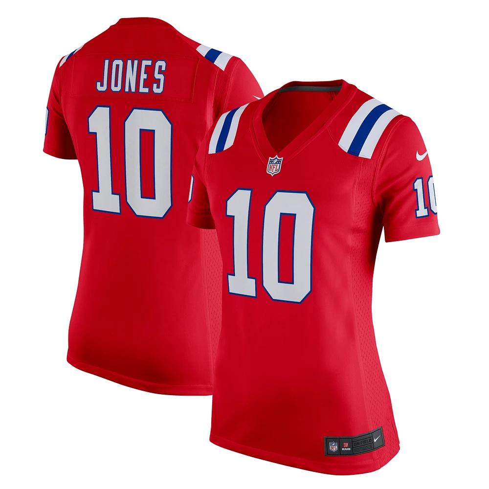 Maillot de match Nike Mac Jones rouge des New England Patriots pour femme