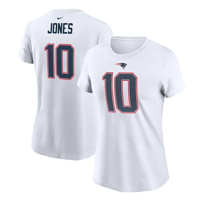 T-shirt Nike Mac Jones pour femme avec nom et numéro des New England Patriots blanc