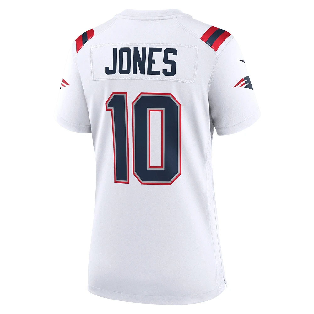 Maillot de joueur Nike Mac Jones blanc des New England Patriots pour femme