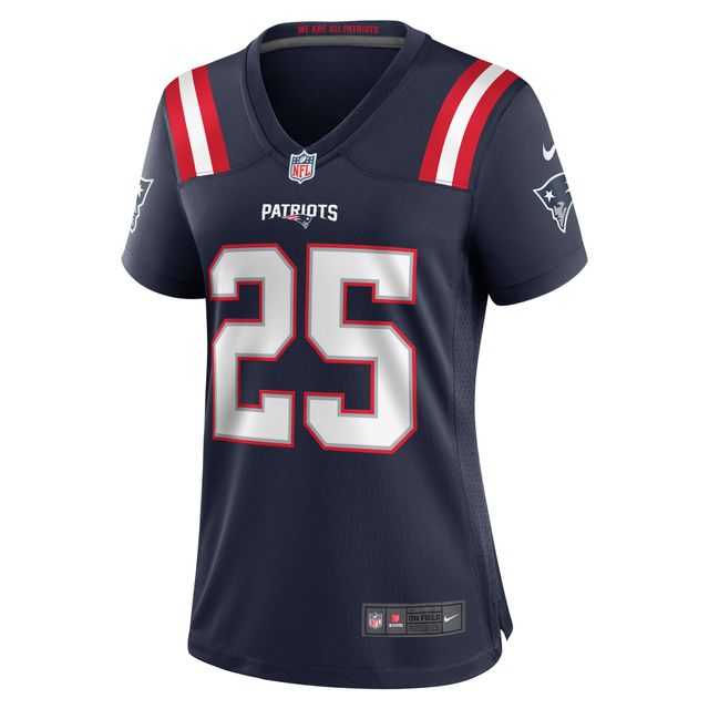 Maillot de joueur match Nike Marcus Jones des New England Patriots pour femme, bleu marine