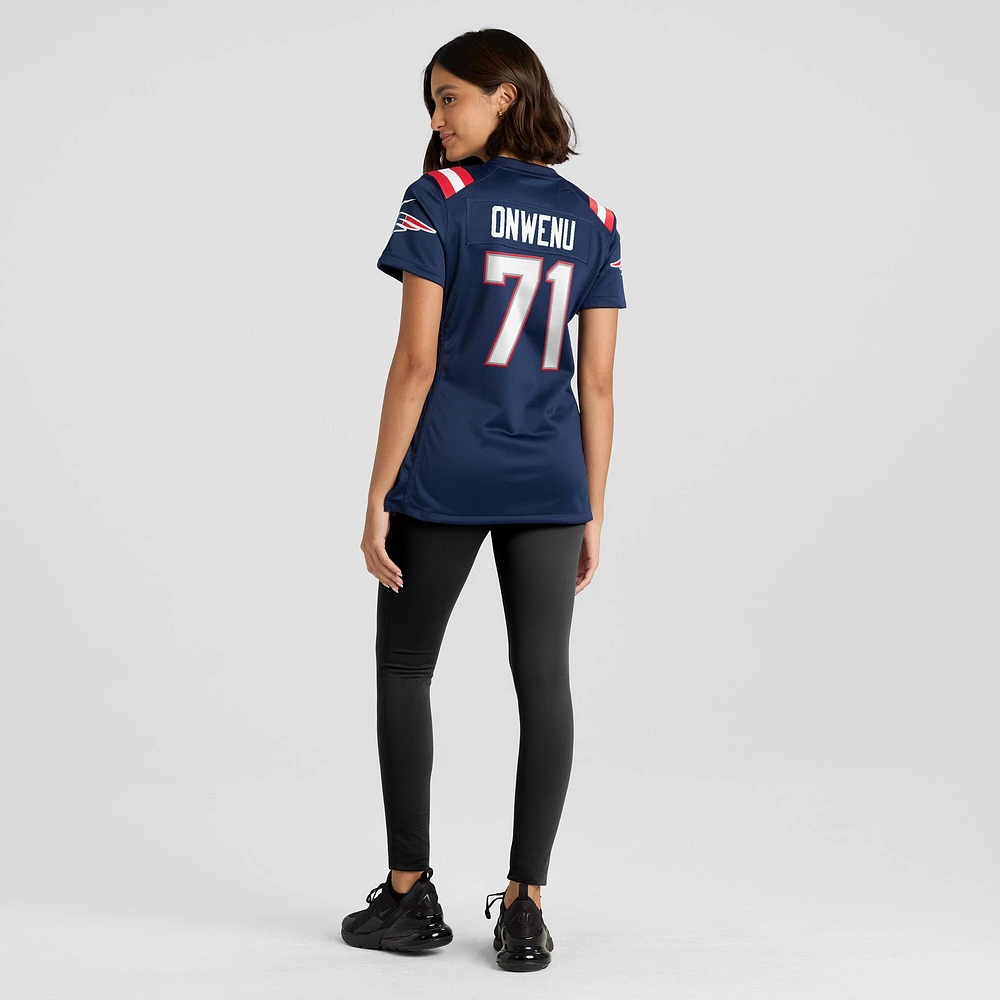 Maillot de match l'équipe Nike Mike Onwenu des New England Patriots pour femme, bleu marine