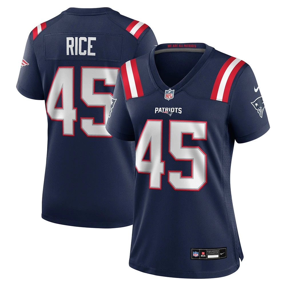 Maillot de match Nike Monty Rice bleu marine pour femme des New England Patriots