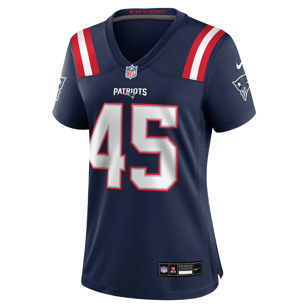 Maillot de match Nike Monty Rice bleu marine pour femme des New England Patriots