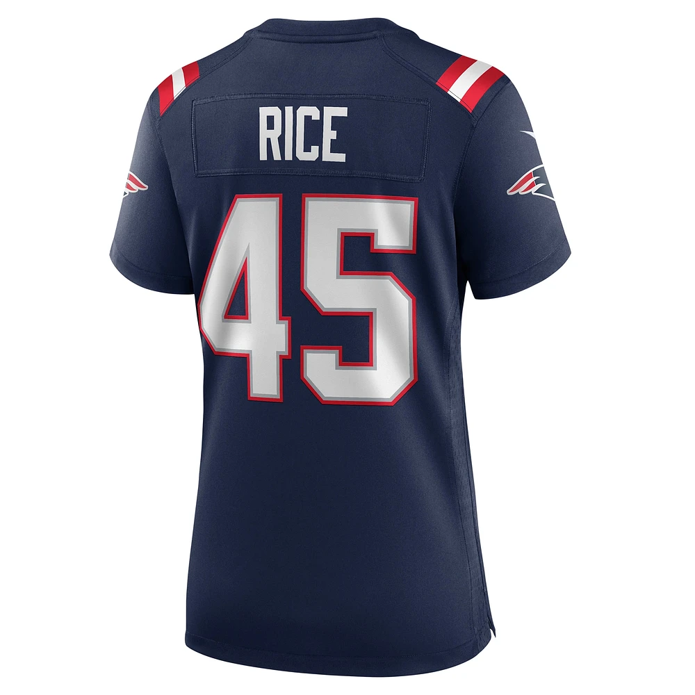 Maillot de match Nike Monty Rice bleu marine pour femme des New England Patriots