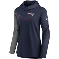 Women's Nike Navy/Heathered Charcoal New England Patriots Chevron Hoodie Performance Long Sleeve T-Shirt