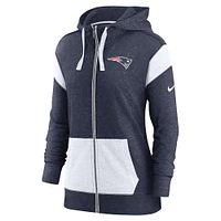 Sweat à capuche léger entièrement zippé Nike New England Patriots Monaco pour femme - Bleu marine/blanc