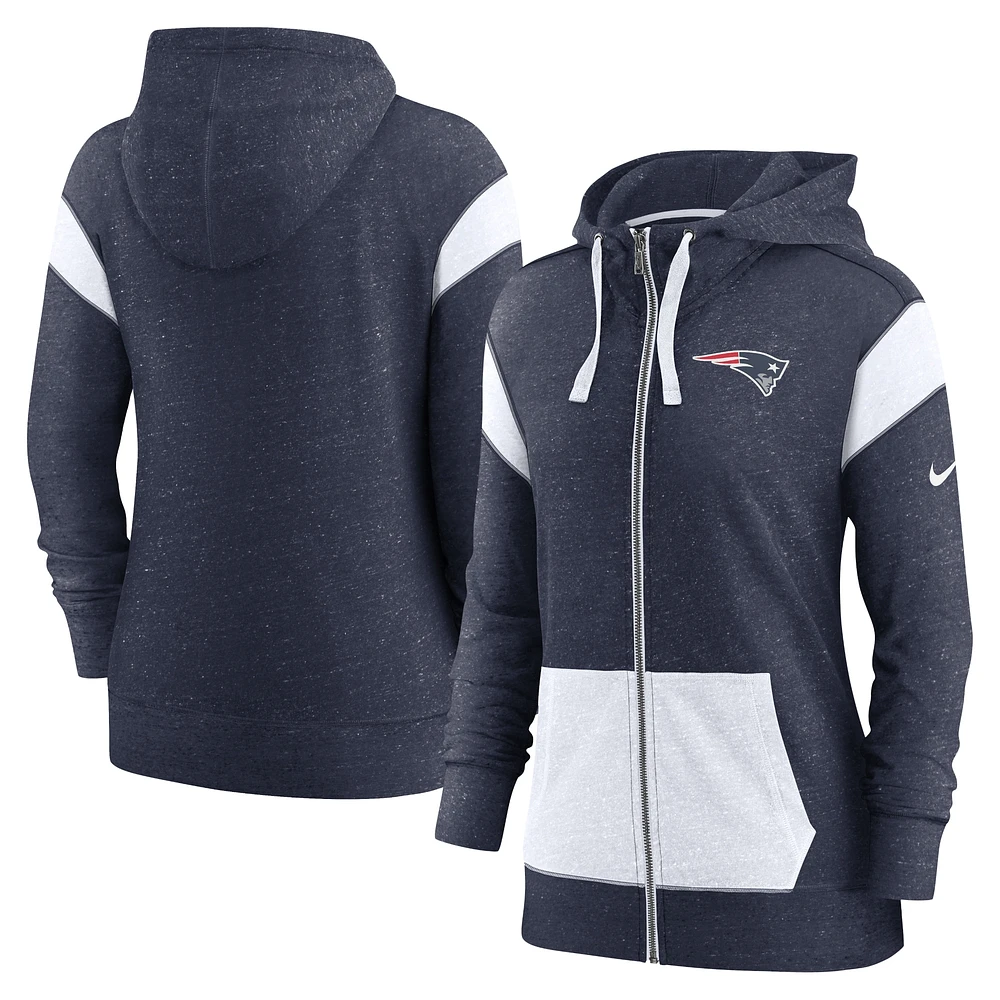 Sweat à capuche léger entièrement zippé Nike New England Patriots Monaco pour femme - Bleu marine/blanc