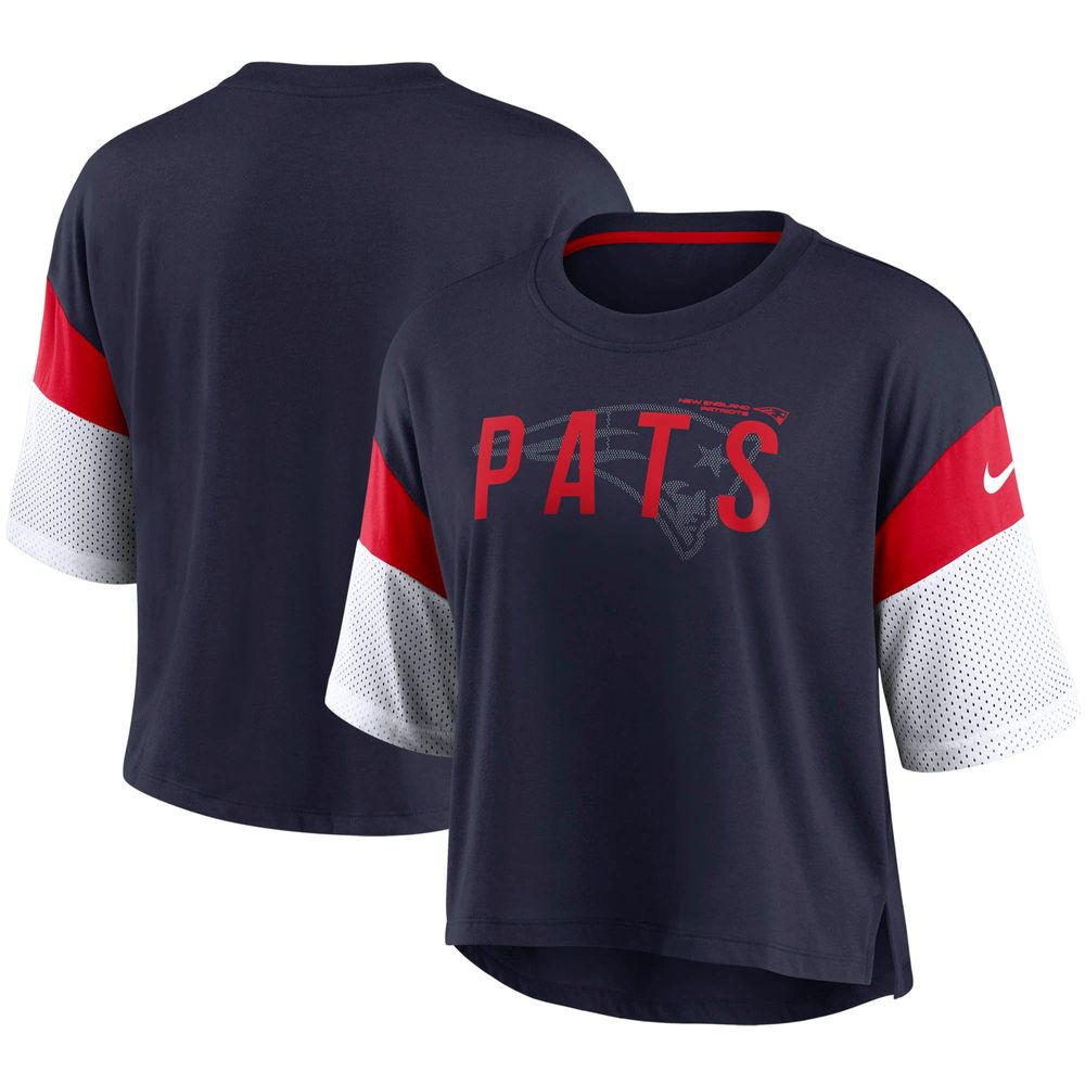 Women's Nike Navy/White New England Patriots Nickname Tri-Blend Performance Crop Top